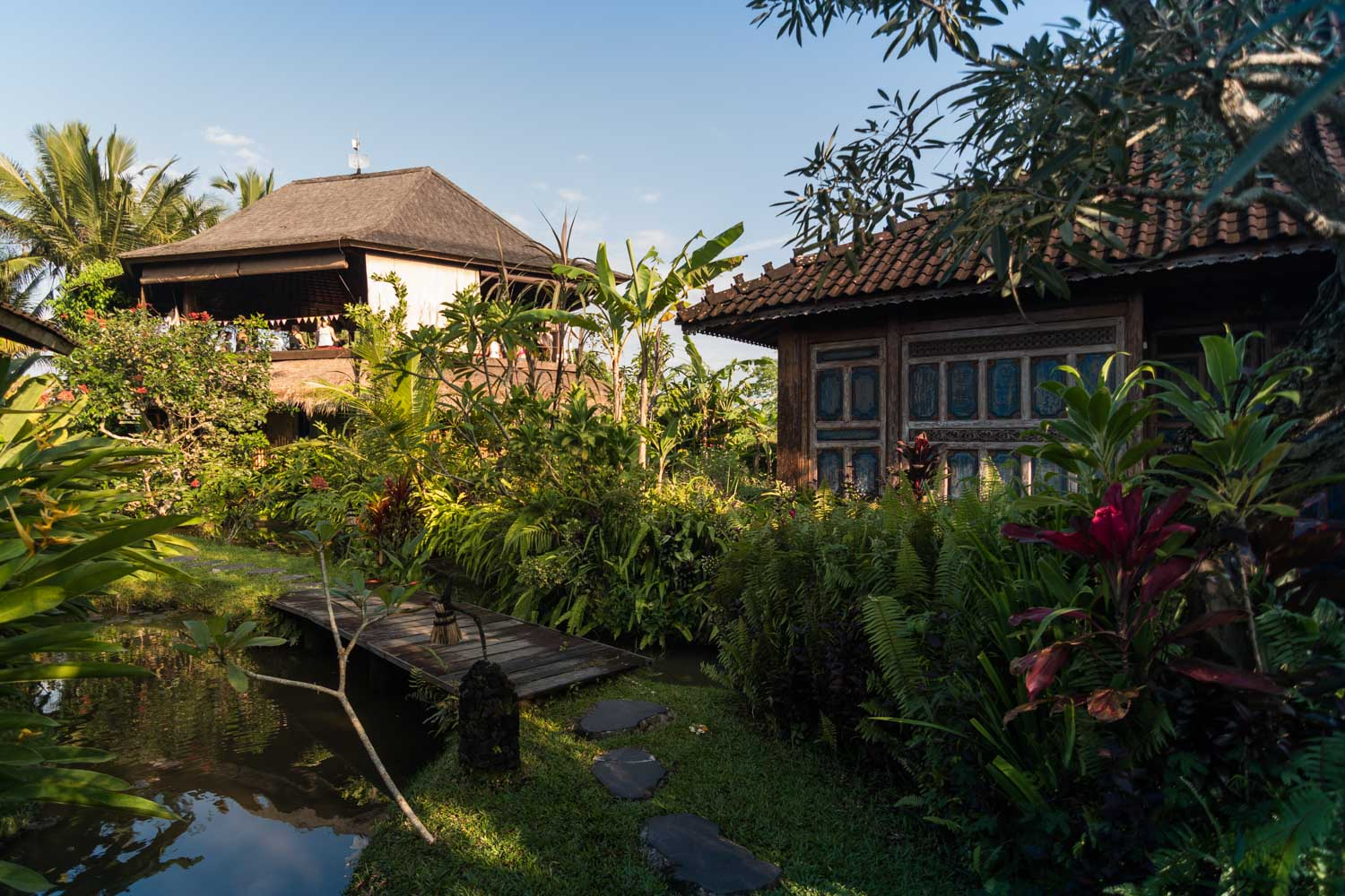 Traditional wooden buildings at Dragonfly Village