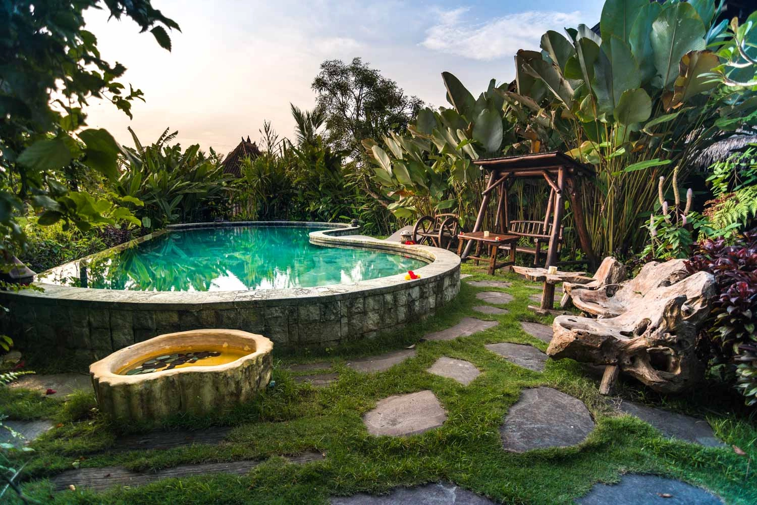 Saltwater pool and sauna at Dragonfly Village