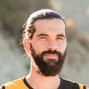 Portrait of Thomas Croc on the beach in Corfu
